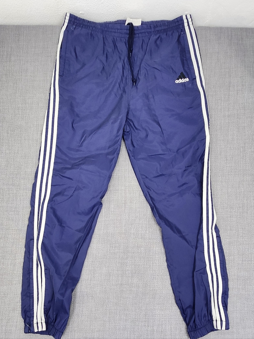 Vintage adidas 3 Stripe Track Navy Blue Athletic Drawstring Sweat Pants Medium
